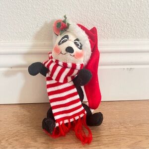 RARE‎ Vintage Annalee Panda Doll With Red White Strip Scarf Christmas 7”